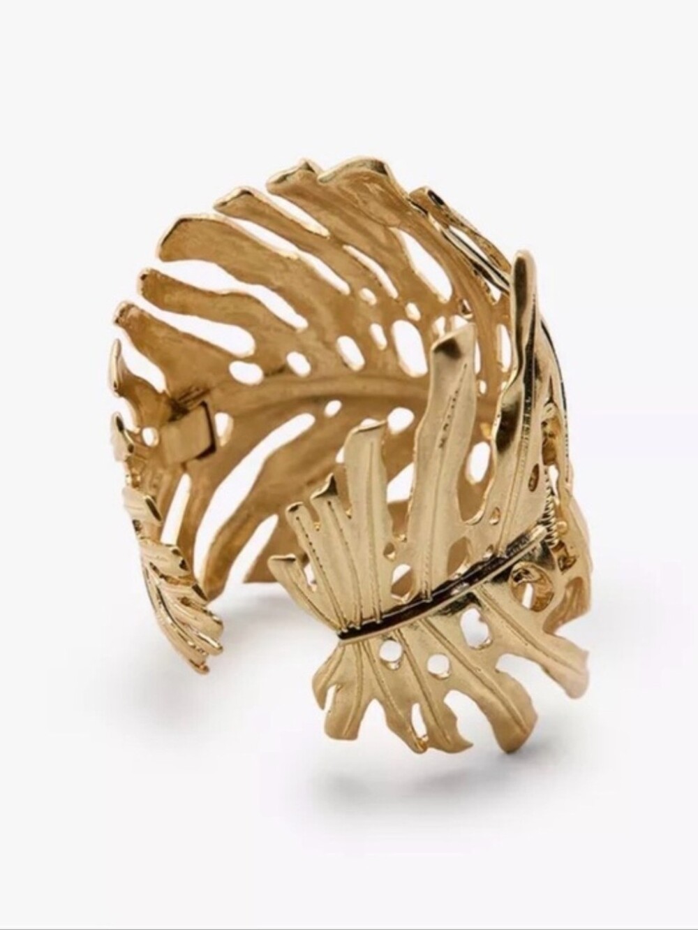 💛▪️Atterri ▪️Gold Botanical Leaf Wrap Bracelet - Sculpted Openwork Cuff
